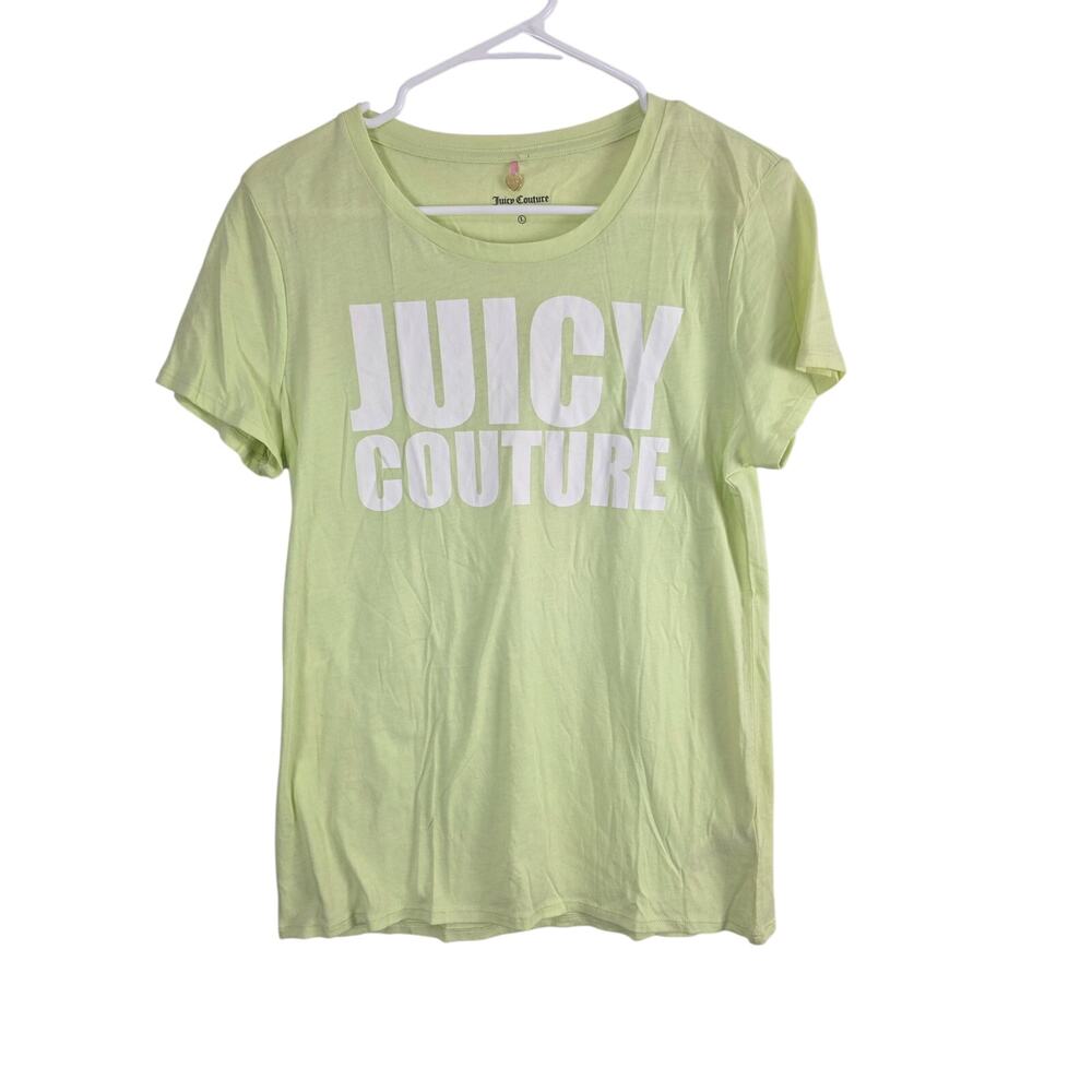 Juicy Couture Green Logo‎ Print Tee L Womens Crew Neck Large Print 100% Cotton